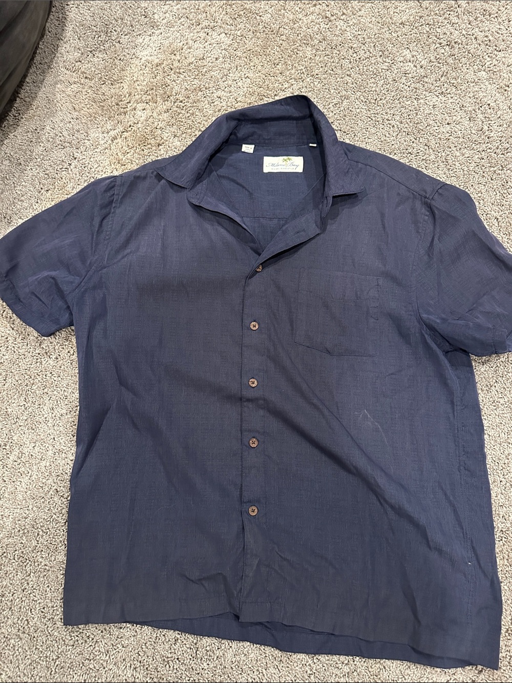Men's Short-Sleeve Navy Button-Down Casual Shirt